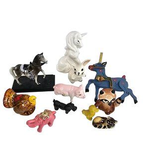 Vintage Animal Figurine Lot Porcelain Ceramic Plastic Horse Unicorn Pig Raccoon